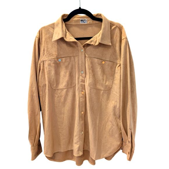 Interstyle Faux Suede Shirt Tan Button Down Long Sleeve Western Look Women's M - Picture 1 of 5